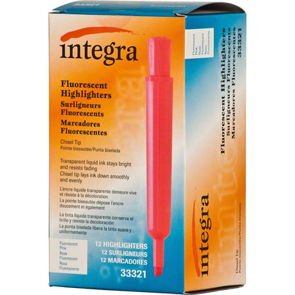 Integra Chisel Desk Liquid Highlighters - Fluorescent Pink Ink - 12 / Dozen