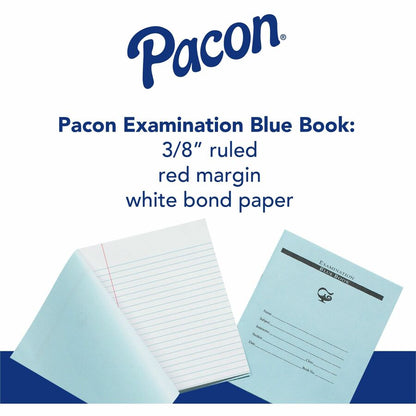 Pacon Blue Book Examination Book - 8 Sheets - 0.37" Ruled - Red Margin - 7" x 8 1/2" Sheet Size - White Paper - Blue Cov
