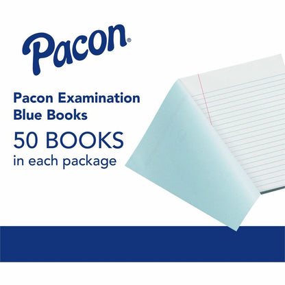 Pacon Blue Book Examination Book - 8 Sheets - 0.37" Ruled - Red Margin - 7" x 8 1/2" Sheet Size - White Paper - Blue Cov
