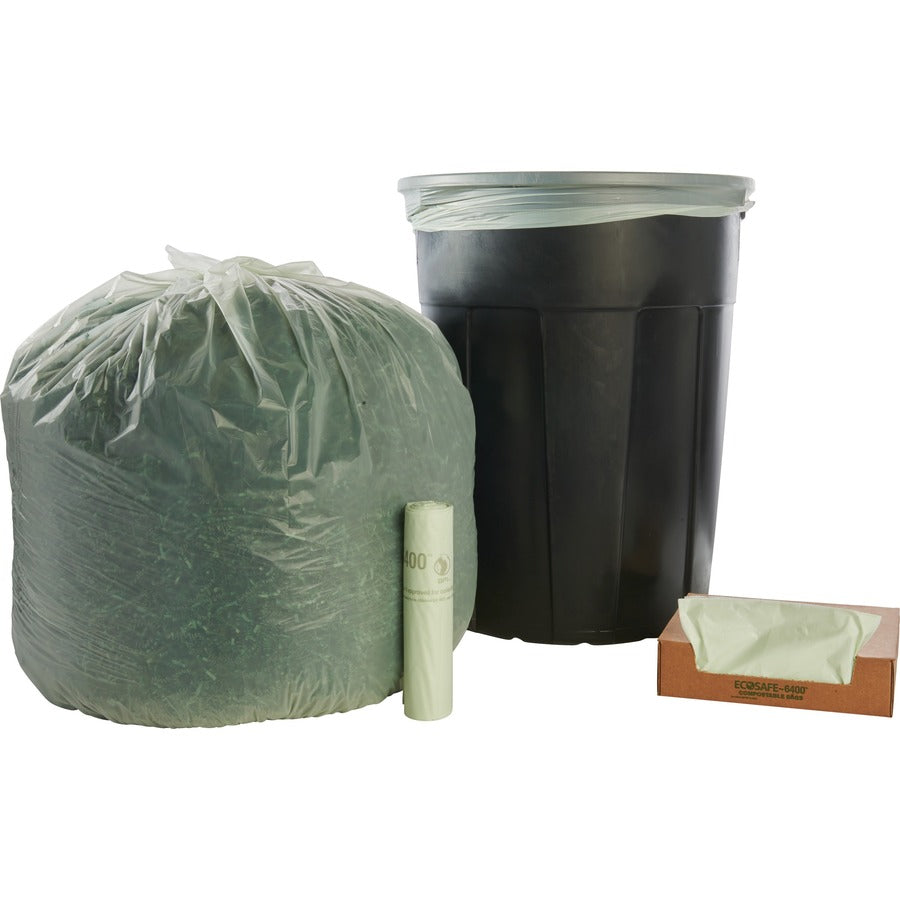 Stout EcoSafe Trash Bags - 48 gal Capacity - 48" Length x 42" Width x 0.85 mil (22 Micron) Thickness - Green - Plastic -