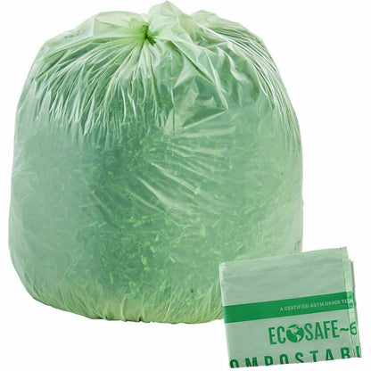 Stout EcoSafe Trash Bags - 64 gal Capacity - 60" Length x 48" Width x 0.85 mil (22 Micron) Thickness - Green - Plastic -