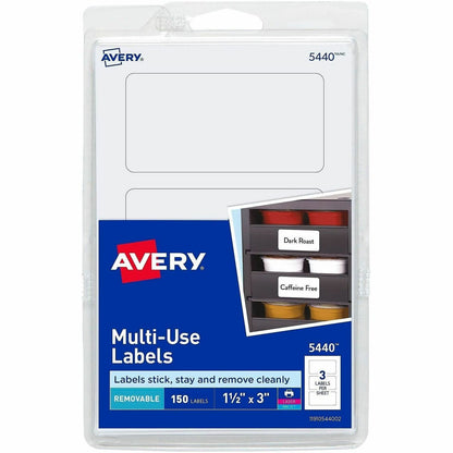 Avery® Removable Labels - 1 1/2" Height x 3" Width - Removable Adhesive - Rectangle - Laser, Inkjet - White - Paper - 3 