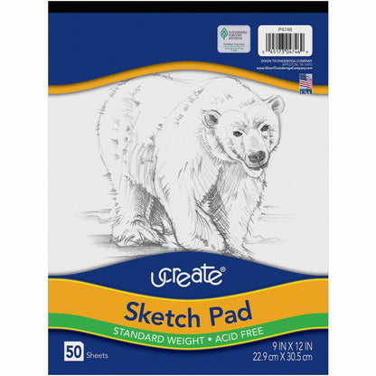 UCreate Medium Weight Sketch Pads - 50 Sheets - 9" x 12" Sheet Size - White Paper - Acid-free, Mediumweight - Recycled -