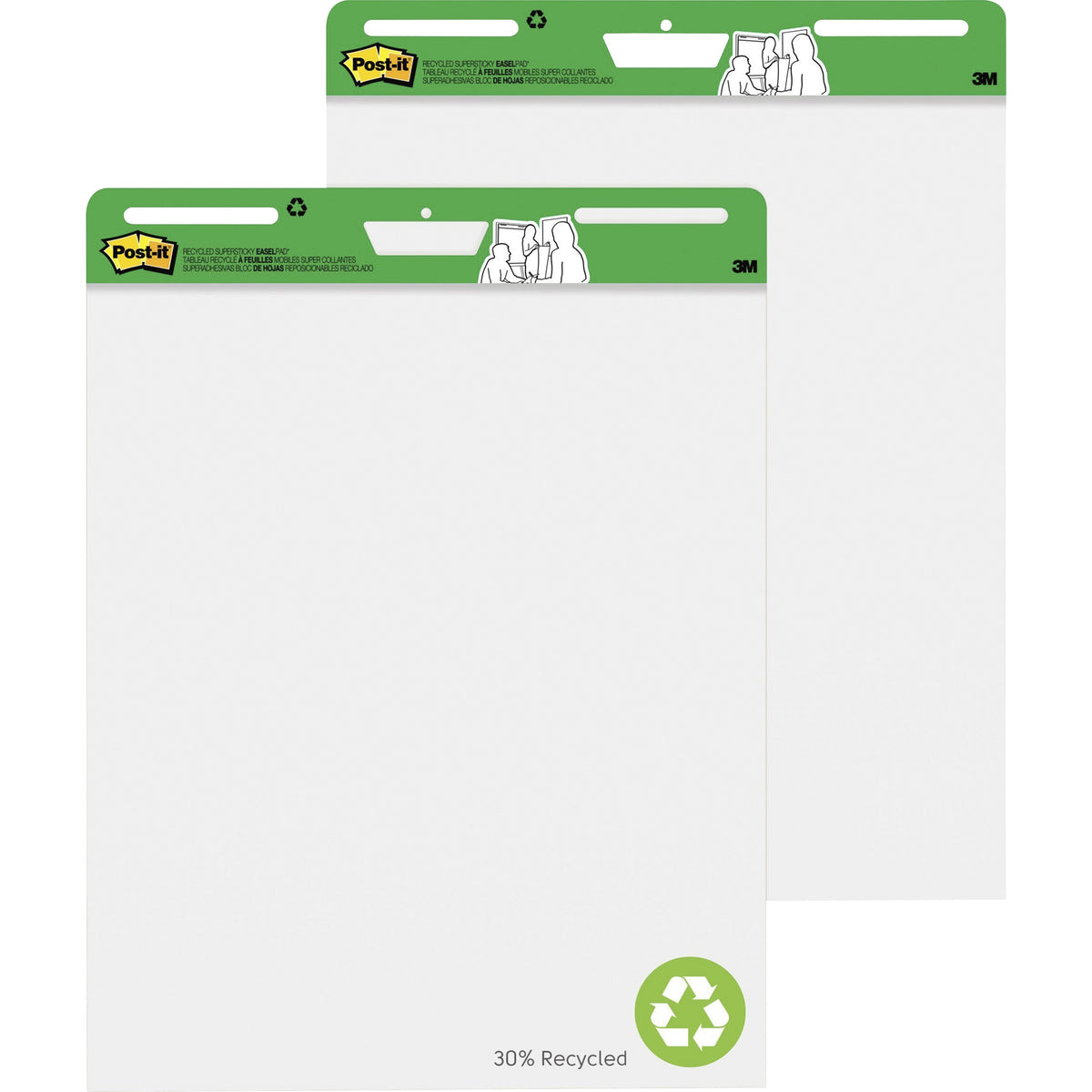 Post-it® Easel Pad with Recycled Paper - 30 Sheets - Plain - Stapled - 18.50 lb Basis Weight - 25" x 30" Sheet Size - 2 