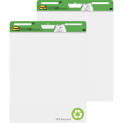 Post-it® Easel Pad with Recycled Paper - 30 Sheets - Plain - Stapled - 18.50 lb Basis Weight - 25" x 30" Sheet Size - 2 