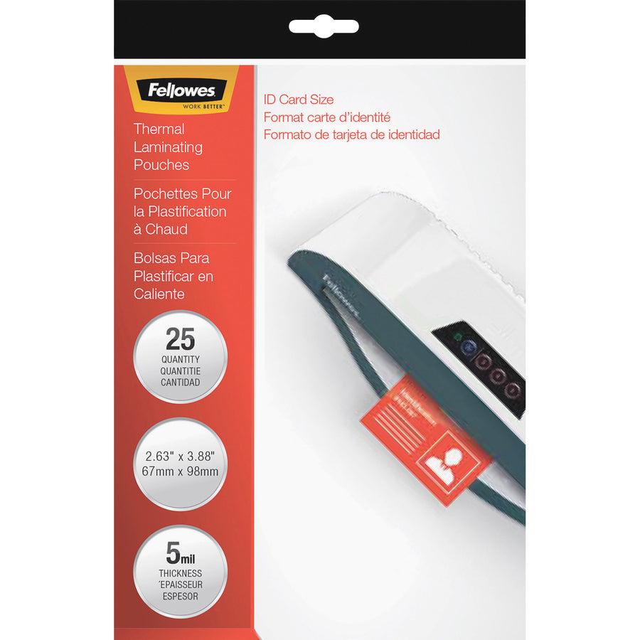 Fellowes Premium ID Size Laminating Pouches - Laminating Pouch/Sheet Size: 3.88" Width x 5 mil Thickness - Type G - Glos