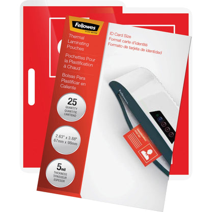 Fellowes Premium ID Size Laminating Pouches - Laminating Pouch/Sheet Size: 3.88" Width x 5 mil Thickness - Type G - Glos
