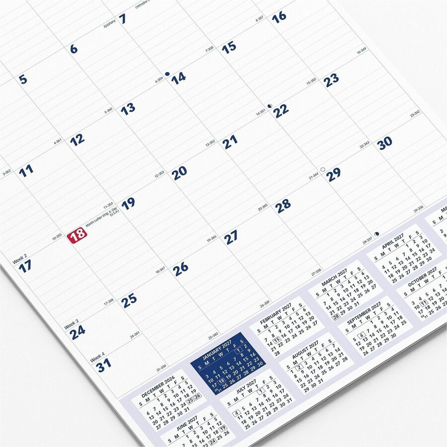 Brownline Ruled Block Monthly Wall Calendar - Julian Dates - Monthly - 1 Year - January 2027 to December 2027 - 1 Month 