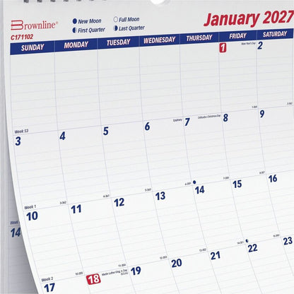Brownline Ruled Block Monthly Wall Calendar - Julian Dates - Monthly - 1 Year - January 2027 to December 2027 - 1 Month 