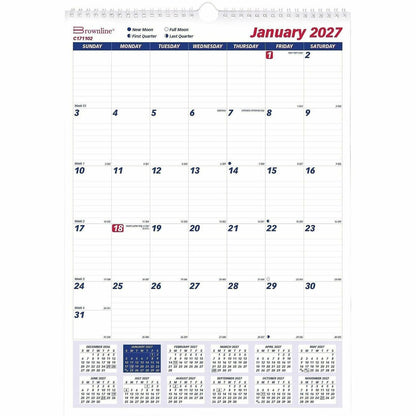 Brownline Ruled Block Monthly Wall Calendar - Julian Dates - Monthly - 1 Year - January 2027 to December 2027 - 1 Month 