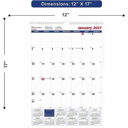 Brownline Ruled Block Monthly Wall Calendar - Julian Dates - Monthly - 1 Year - January 2027 to December 2027 - 1 Month 