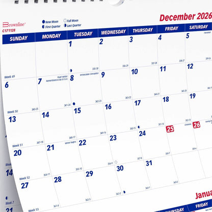 Brownline 14-Month Wall Calendar - Monthly - 14 Month - December 2026 to January 2028 - 3 Month Single Page Layout - 12 