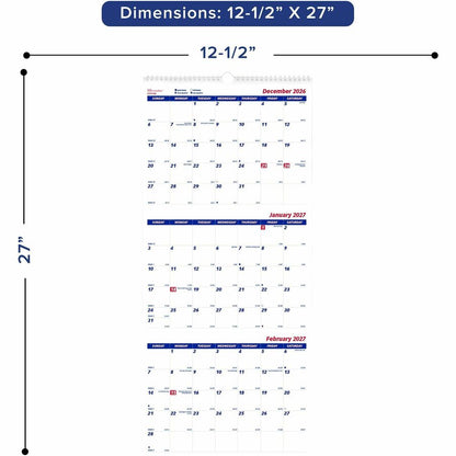 Brownline 14-Month Wall Calendar - Monthly - 14 Month - December 2026 to January 2028 - 3 Month Single Page Layout - 12 
