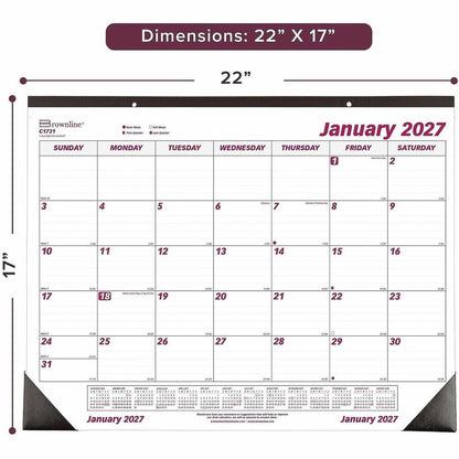 Brownline Professional Monthly Desk/Wall Calendar - Julian Dates - Monthly - 1 Year - January 2027 to December 2027 - 1 