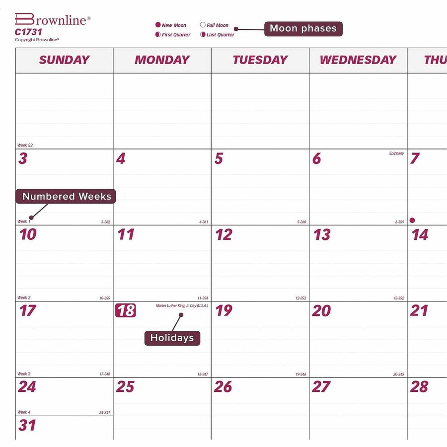 Brownline Professional Monthly Desk/Wall Calendar - Julian Dates - Monthly - 1 Year - January 2027 to December 2027 - 1 