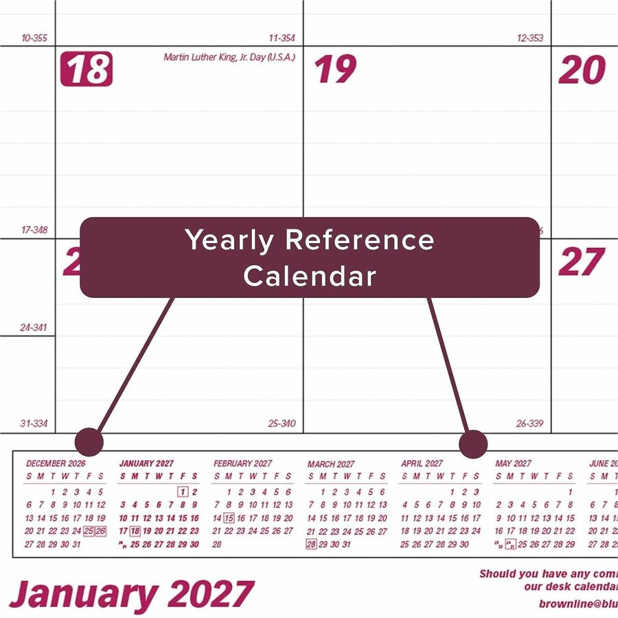Brownline Professional Monthly Desk/Wall Calendar - Julian Dates - Monthly - 1 Year - January 2027 to December 2027 - 1 