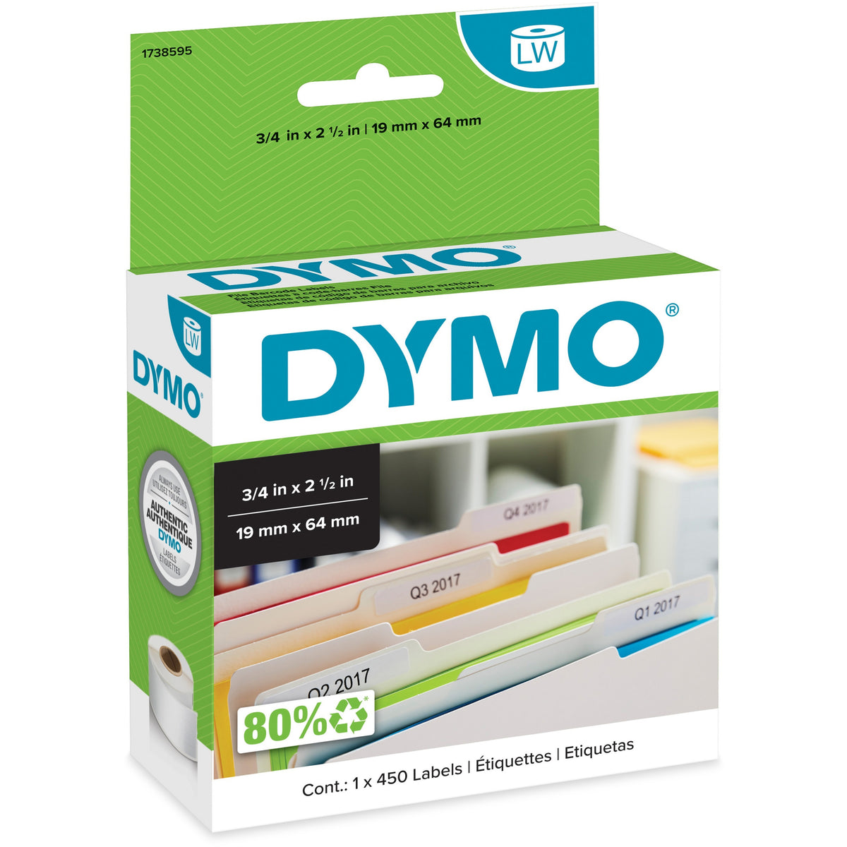 Dymo File Document Management Labels - 3/4" Width x 2 1/2" Length - Direct Thermal - White - 450 / Roll - 1 Roll