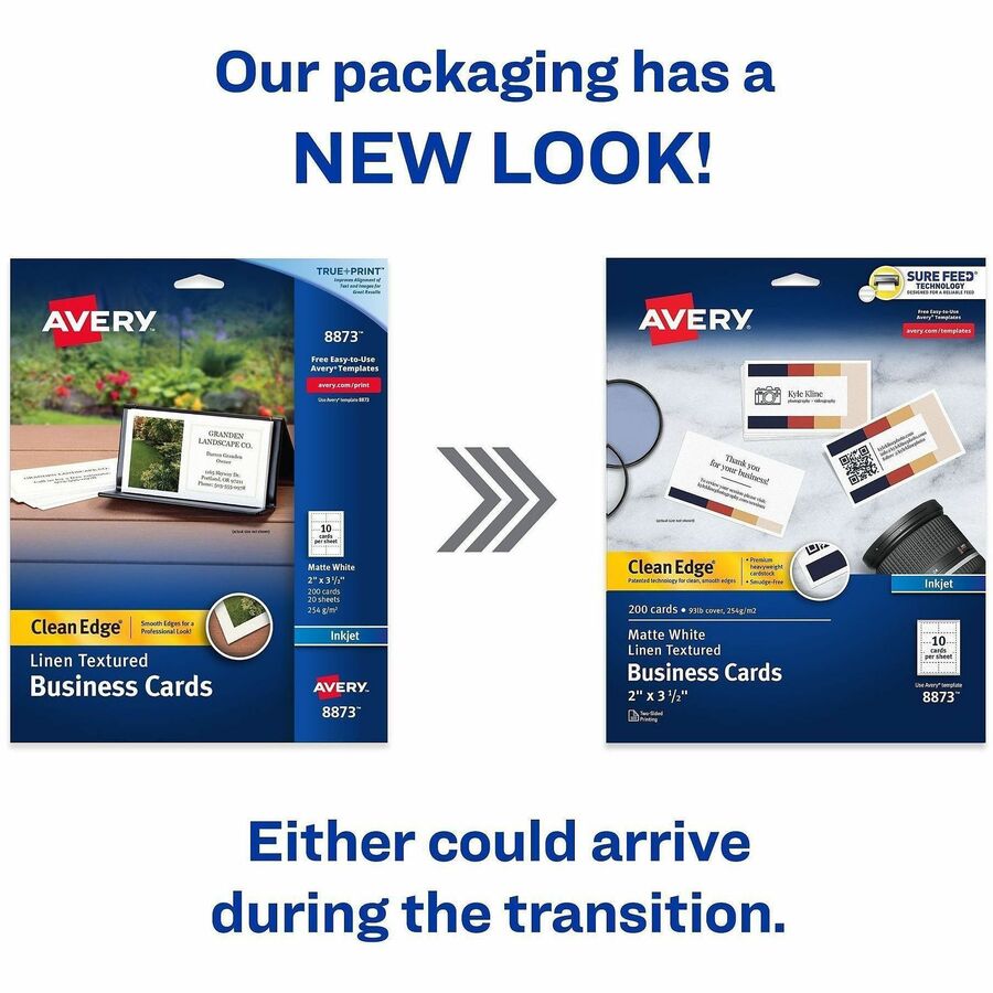 Avery® Clean Edge Business Cards, White Textured, 200 (08873) - 110 Brightness - 2" x 3 1/2" - 93 lb Basis Weight - 254 