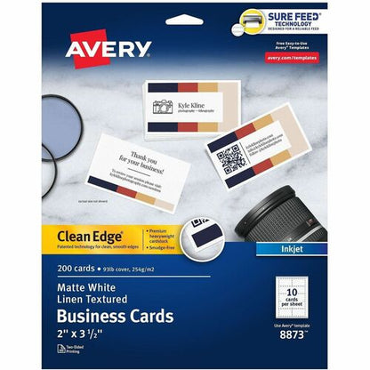 Avery® Clean Edge Business Cards, White Textured, 200 (08873) - 110 Brightness - 2" x 3 1/2" - 93 lb Basis Weight - 254 