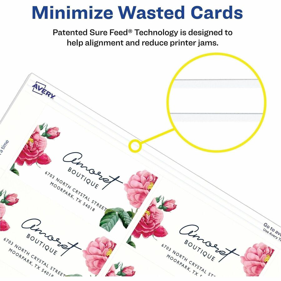 Avery® Clean Edge Business Cards, White Textured, 200 (08873) - 110 Brightness - 2" x 3 1/2" - 93 lb Basis Weight - 254 
