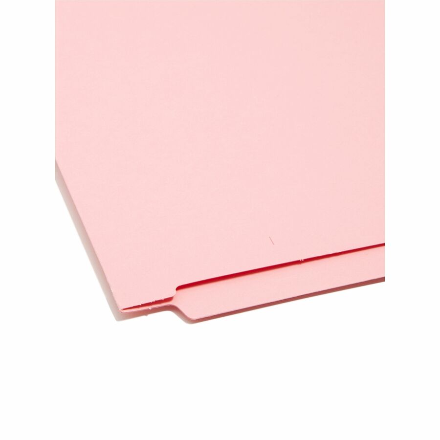 Smead Shelf-Master Straight Tab Cut Letter Recycled End Tab File Folder - 8 1/2" x 11" - 11 pt. - 2 Plys - Pink - Reinfo