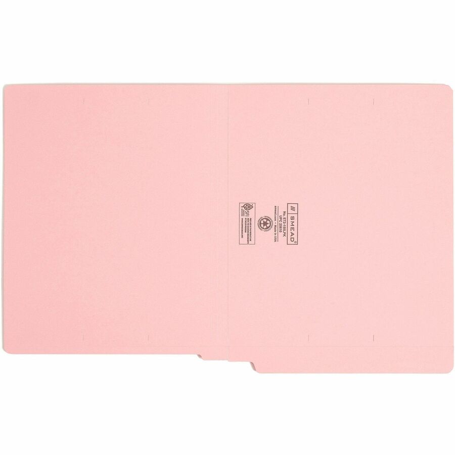 Smead Shelf-Master Straight Tab Cut Letter Recycled End Tab File Folder - 8 1/2" x 11" - 11 pt. - 2 Plys - Pink - Reinfo