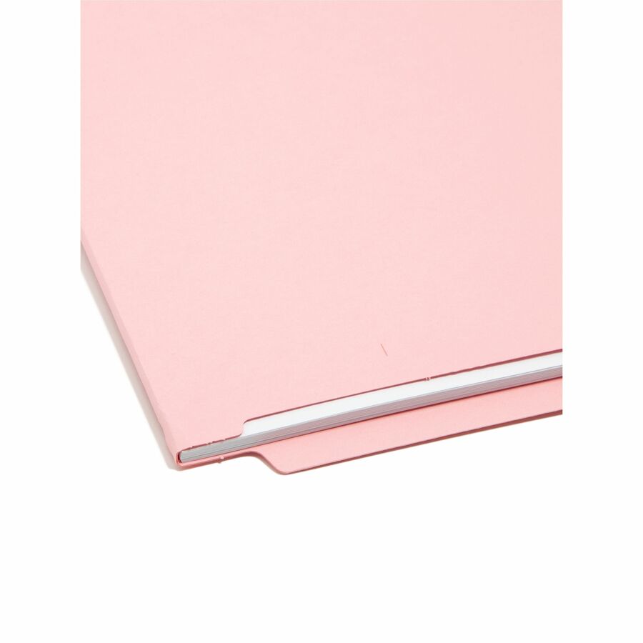 Smead Shelf-Master Straight Tab Cut Letter Recycled End Tab File Folder - 8 1/2" x 11" - 11 pt. - 2 Plys - Pink - Reinfo