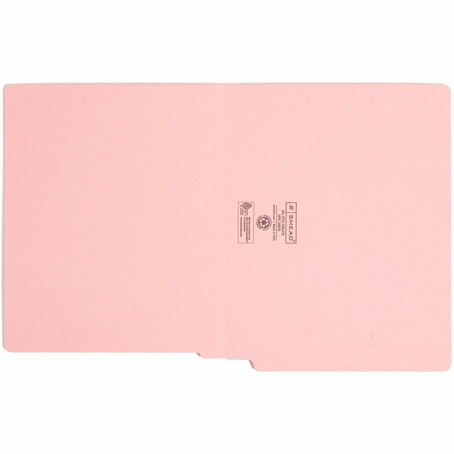 Smead Shelf-Master Straight Tab Cut Letter Recycled End Tab File Folder - 8 1/2" x 11" - 11 pt. - 2 Plys - Pink - Reinfo