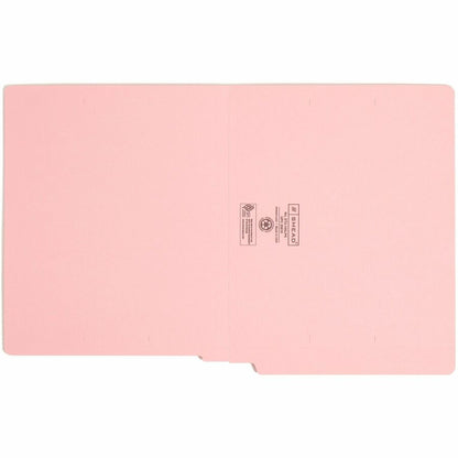 Smead Shelf-Master Straight Tab Cut Letter Recycled End Tab File Folder - 8 1/2" x 11" - 11 pt. - 2 Plys - Pink - Reinfo