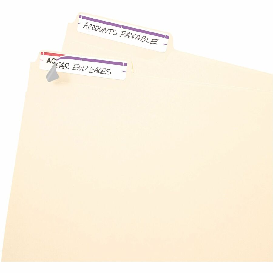 Avery® File Folder Labels, White/Purple, 2/3" x 3-7/16" , 252 (5204) - 3 7/16" Height x 43/64" Width - Permanent Adhesiv