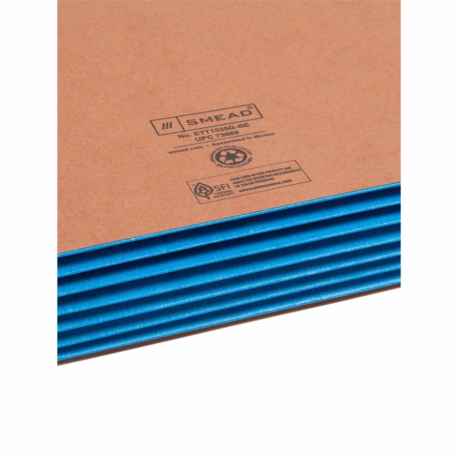 Smead Straight Tab Cut Letter Recycled File Pocket - 8 1/2" x 11" - 5 1/4" Expansion - 2 Plys - Redrope - Blue - 10 / Bo