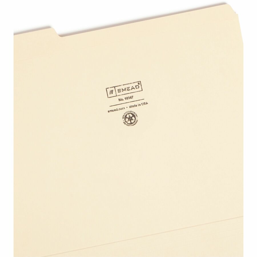 Smead 1/3 Tab Cut Letter Recycled Top Tab File Folder - 8 1/2" x 11" - Top Tab Location - Assorted Tab Position - 11 pt.
