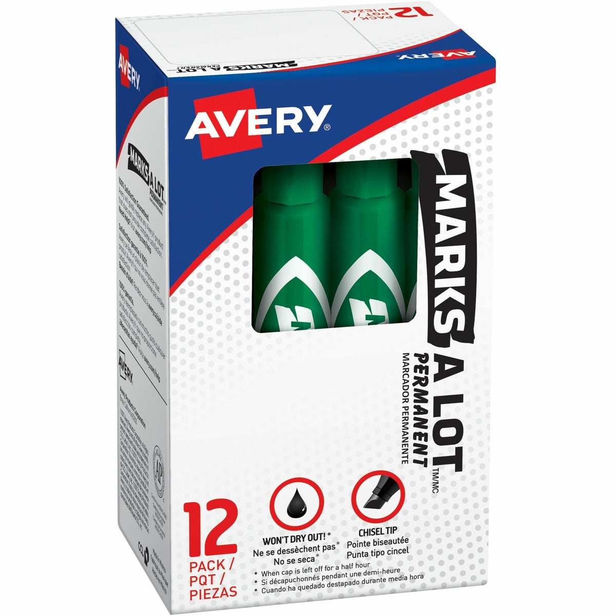Avery® Marks A Lot Permanent Markers, Regular Desk-Style, 1 Green - Green Ink - Classroom, Office, Warehouse - 12 / Doze