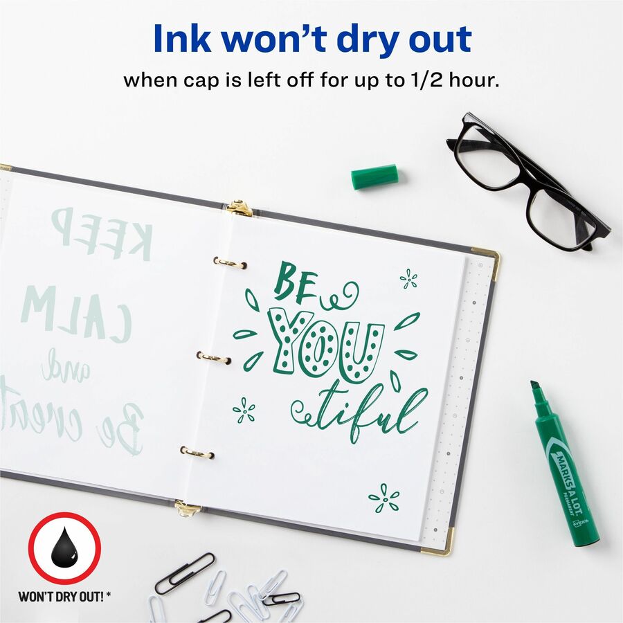 Avery® Marks A Lot Permanent Markers, Regular Desk-Style, 1 Green - Green Ink - Classroom, Office, Warehouse - 12 / Doze