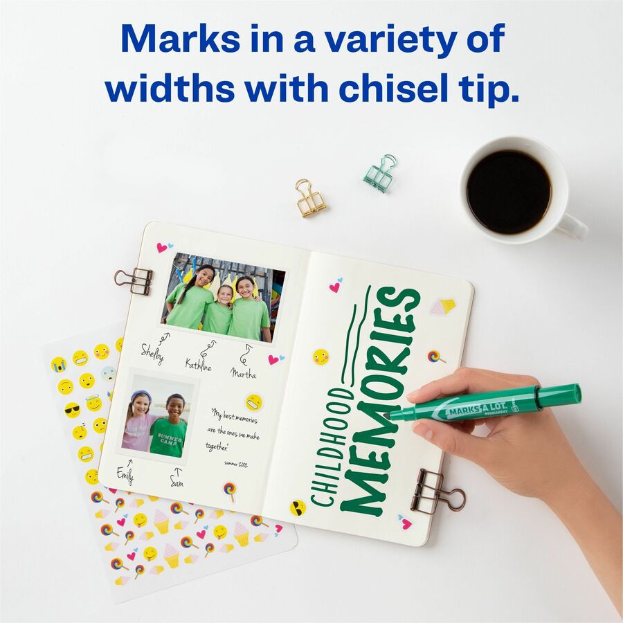 Avery® Marks A Lot Permanent Markers, Regular Desk-Style, 1 Green - Green Ink - Classroom, Office, Warehouse - 12 / Doze
