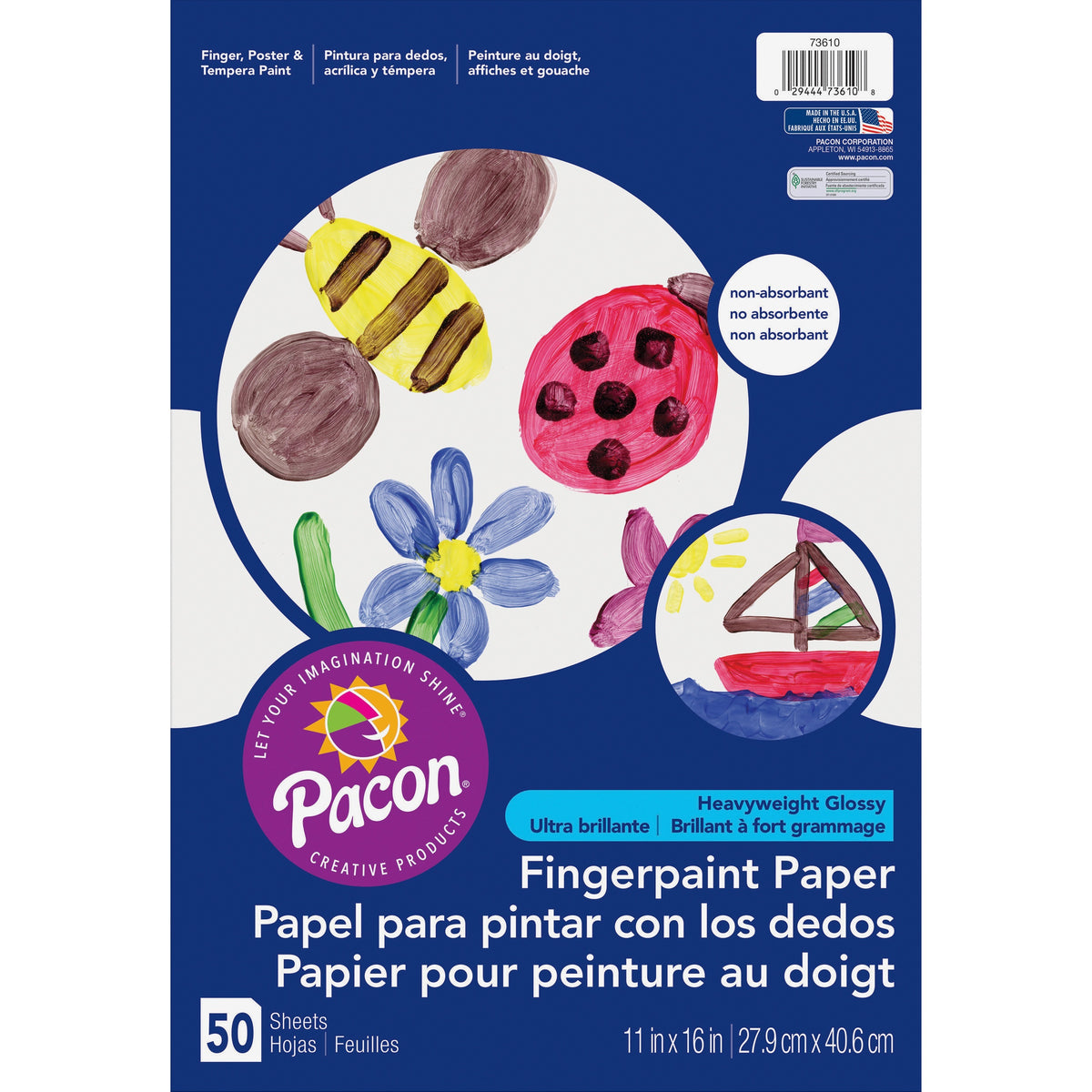 Pacon Coated Finger Paint Art Paper - 50 Sheets - 11" x 16" Sheet Size - White Paper - Non Absorbant, Bleed Resistant, S