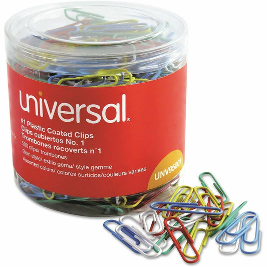 Universal Paper Clip - No. 1 - 1.8" Length x 0.5" Width - Assorted, Blue, Green, Red, White, Yellow - Plastic, Steel Wir