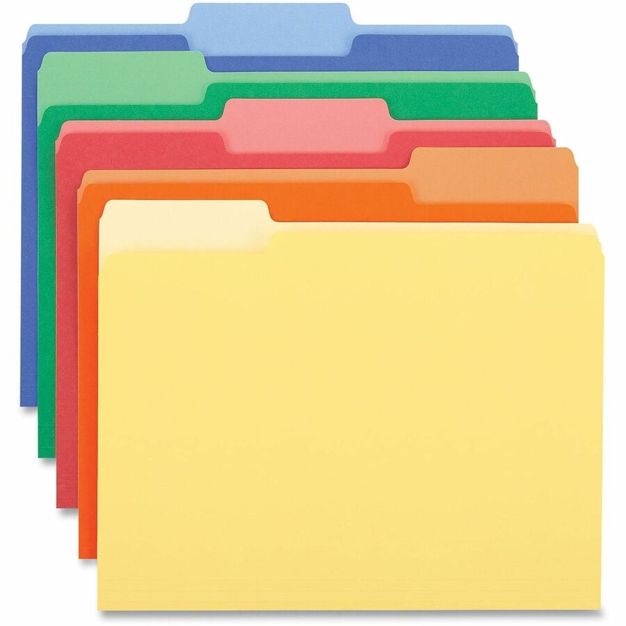Universal 1/3 Tab Cut Letter Recycled Top Tab File Folder - 8 1/2" x 11" - Assorted Tab Position - 11 pt. - Stock - Mult