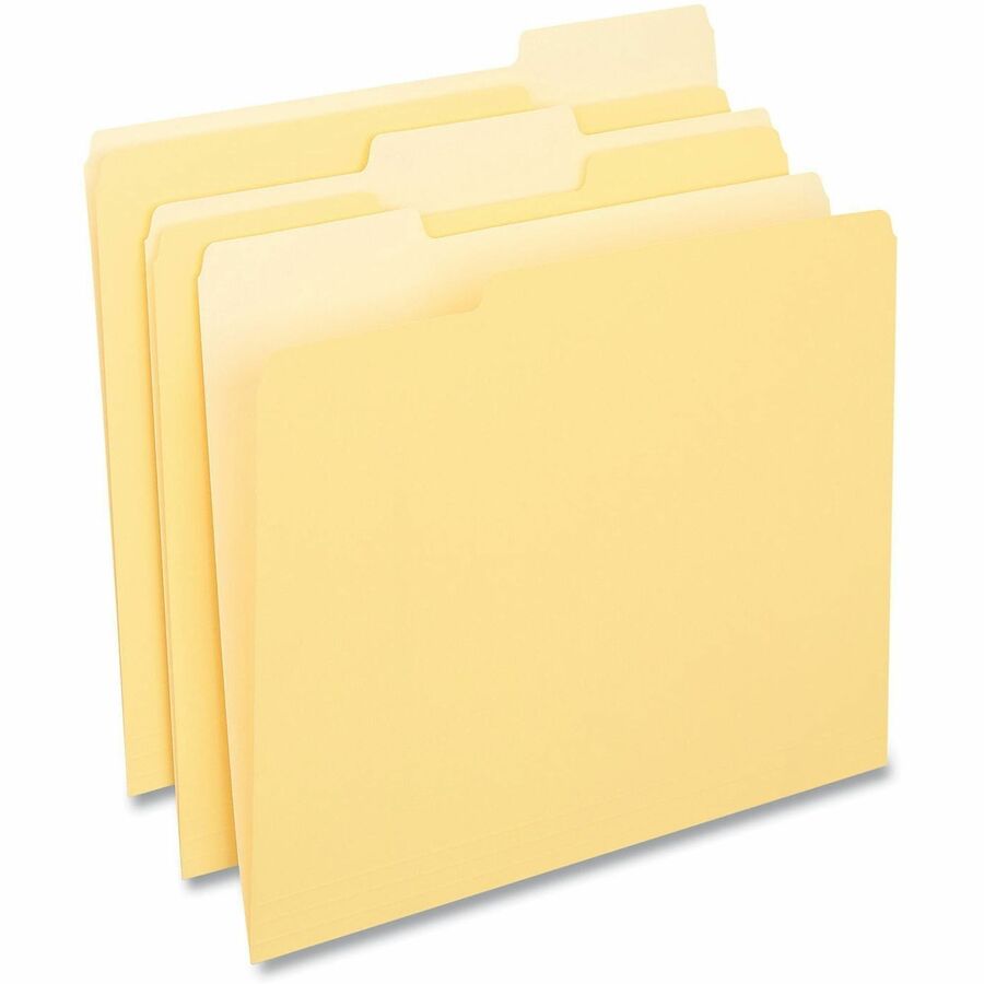Universal 1/3 Tab Cut Letter Recycled Top Tab File Folder - 8 1/2" x 11" - Assorted Tab Position - 11 pt. - Stock - Yell