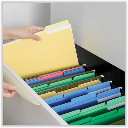 Universal 1/3 Tab Cut Letter Recycled Top Tab File Folder - 8 1/2" x 11" - Assorted Tab Position - 11 pt. - Stock - Yell