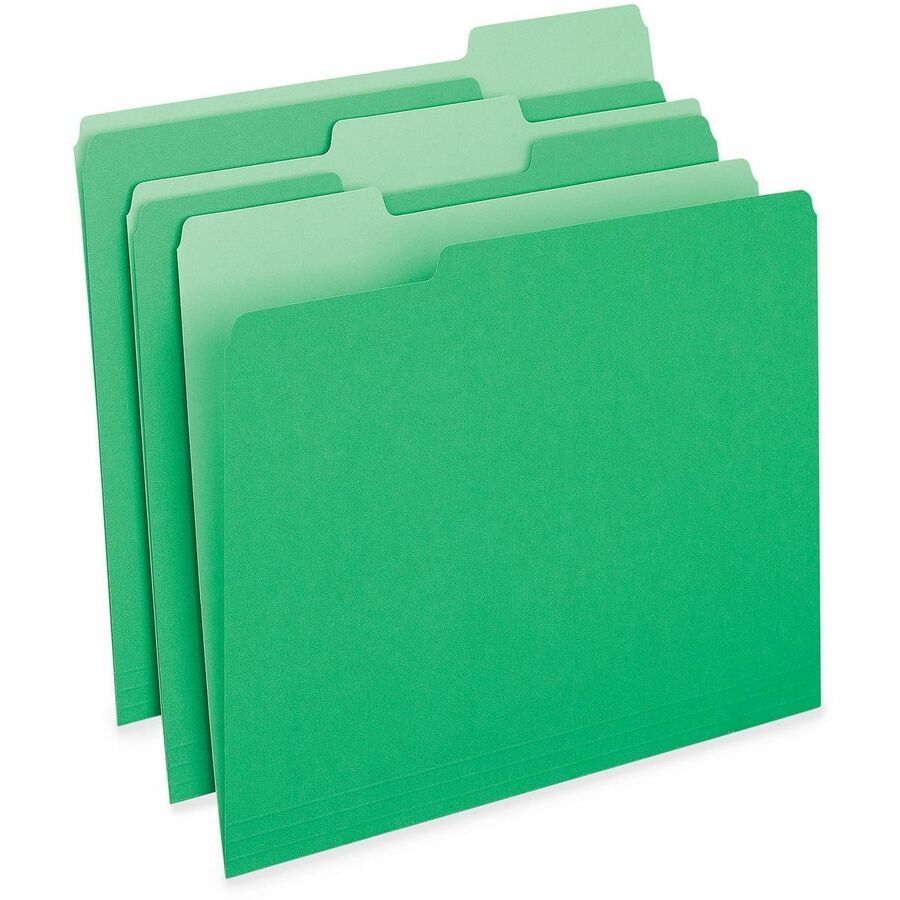 Universal 1/3 Tab Cut Letter Recycled Top Tab File Folder - 8 1/2" x 11" - Assorted Tab Position - 11 pt. - Stock - Gree
