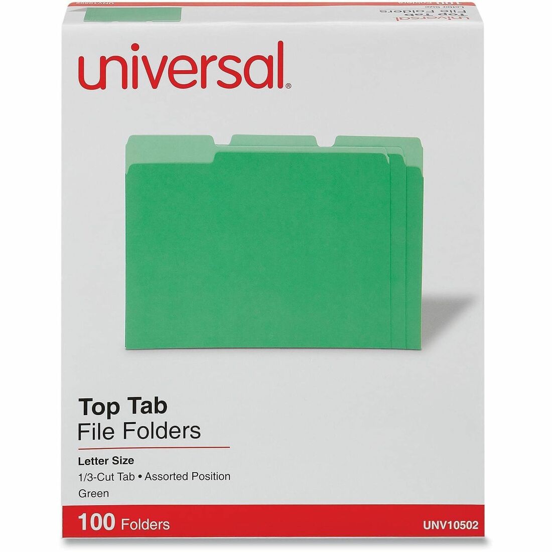 Universal 1/3 Tab Cut Letter Recycled Top Tab File Folder - 8 1/2" x 11" - Assorted Tab Position - 11 pt. - Stock - Gree