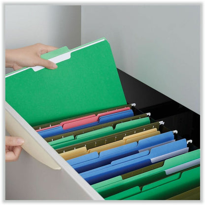 Universal 1/3 Tab Cut Letter Recycled Top Tab File Folder - 8 1/2" x 11" - Assorted Tab Position - 11 pt. - Stock - Gree