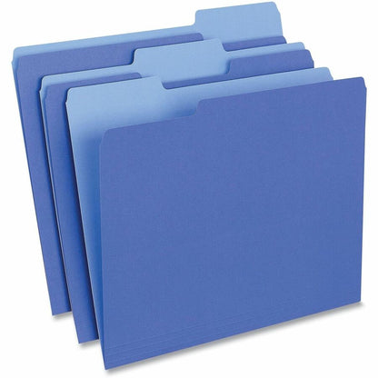 Universal 1/3 Tab Cut Letter Recycled Top Tab File Folder - 8 1/2" x 11" - Assorted Tab Position - 11 pt. - Stock - Blue