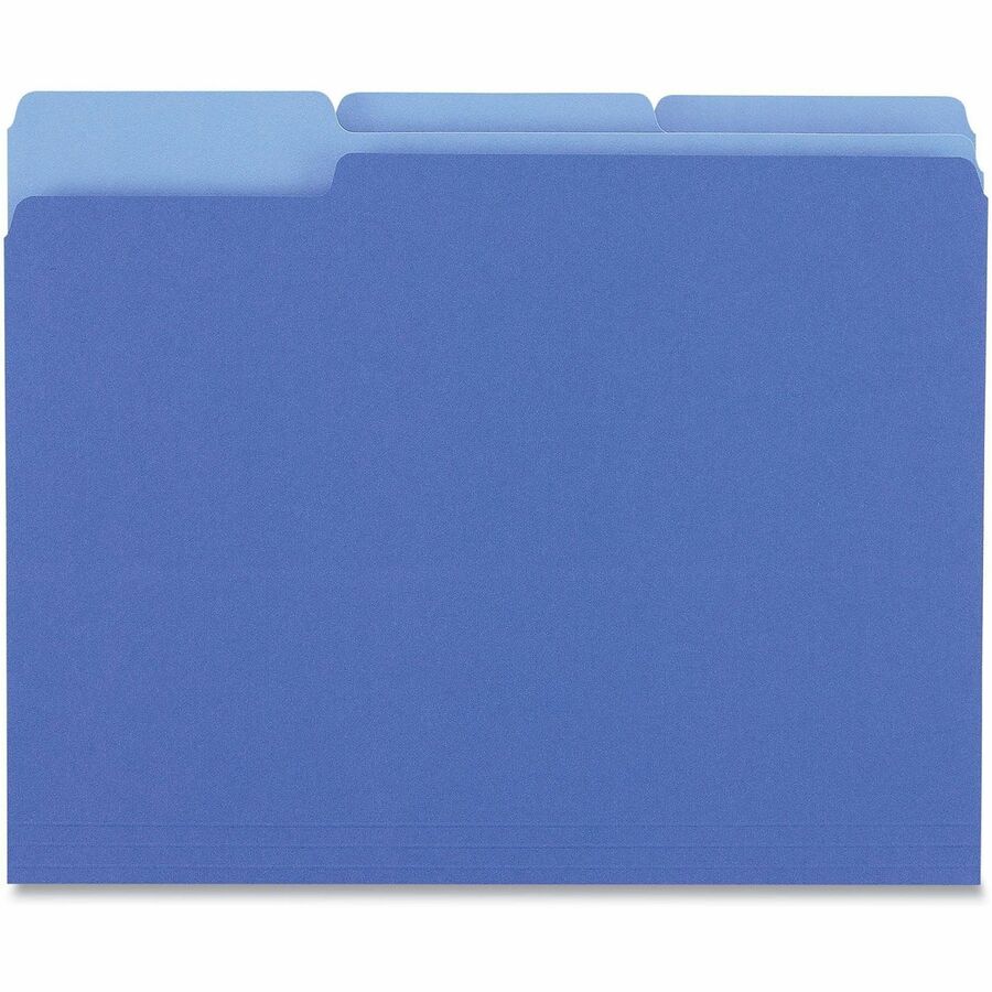 Universal 1/3 Tab Cut Letter Recycled Top Tab File Folder - 8 1/2" x 11" - Assorted Tab Position - 11 pt. - Stock - Blue