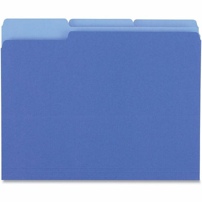 Universal 1/3 Tab Cut Letter Recycled Top Tab File Folder - 8 1/2" x 11" - Assorted Tab Position - 11 pt. - Stock - Blue