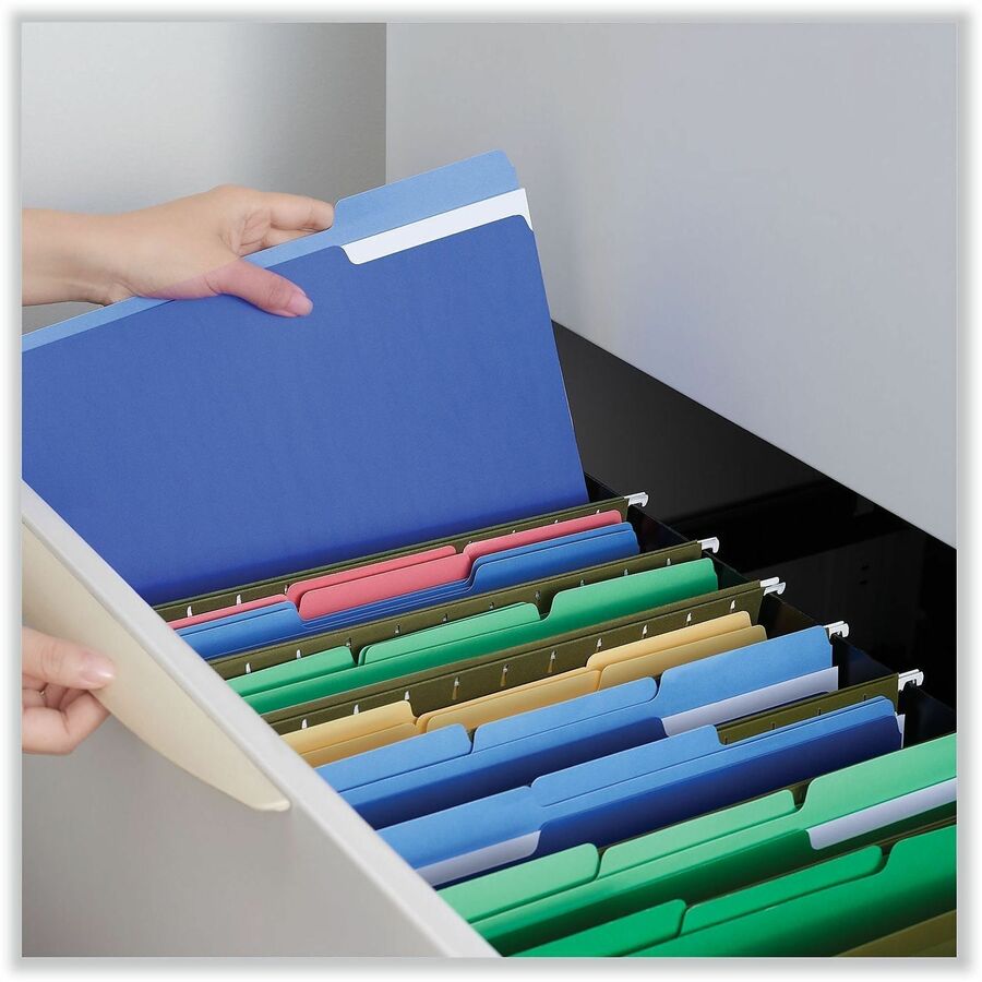 Universal 1/3 Tab Cut Letter Recycled Top Tab File Folder - 8 1/2" x 11" - Assorted Tab Position - 11 pt. - Stock - Blue