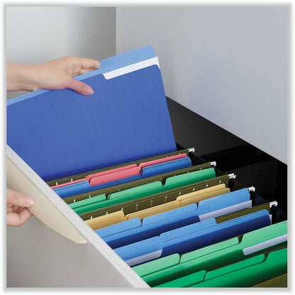 Universal 1/3 Tab Cut Letter Recycled Top Tab File Folder - 8 1/2" x 11" - Assorted Tab Position - 11 pt. - Stock - Blue