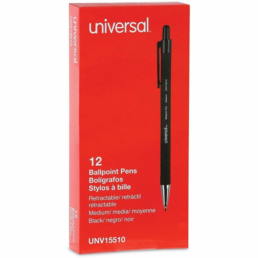 Universal Ballpoint Pen - Pen Point Size: 1mm - Ink Color: Black - Barrel Color: Black - 12 / Dozen