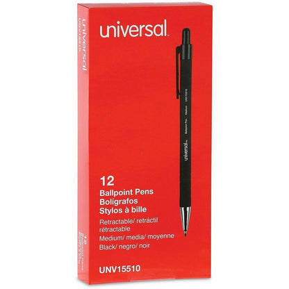 Universal Ballpoint Pen - Pen Point Size: 1mm - Ink Color: Black - Barrel Color: Black - 12 / Dozen